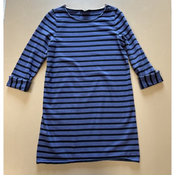 Boden Blue Striped Dress Midi Navy Warm Cotton 3/4 Sleeves Size 6 - Picture 1 of 4